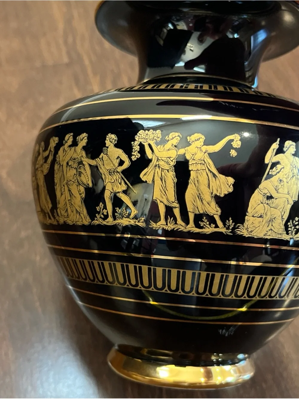 Black and Gold Decorative Urn Vase - Classic Greek Motif